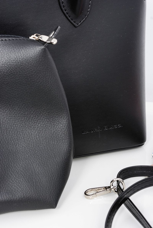 Чорна жіноча сумочка шопер + косметичка