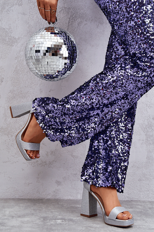 Блискучі босоніжки на масивному каблуці Silver Calmi