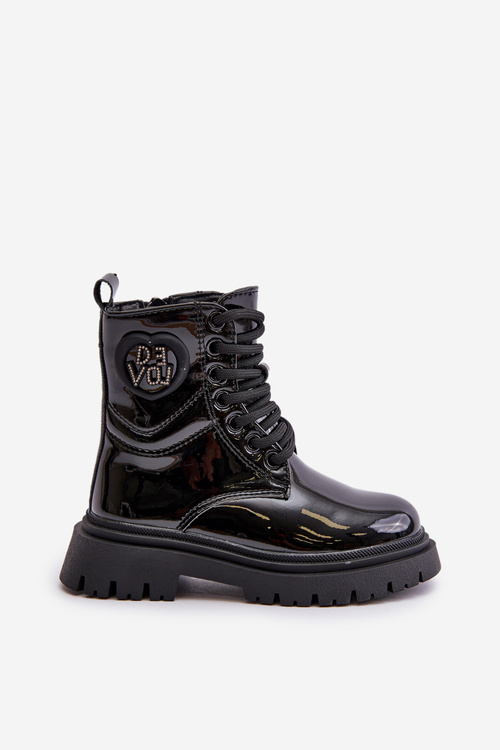 Лаковані чоботи для дівчаток утеплені хутром на блискавці чорного кольору Evaliraea