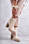 Шкіряні чоботи на високих підборах з декоративною блискавкою Бежеві Rosita