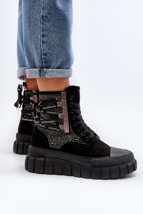 Високі жіночі кросівки на масивній платформі чорного кольору Wonise