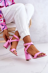 Елегантні босоніжки на блочному каблуці рожеві Michele