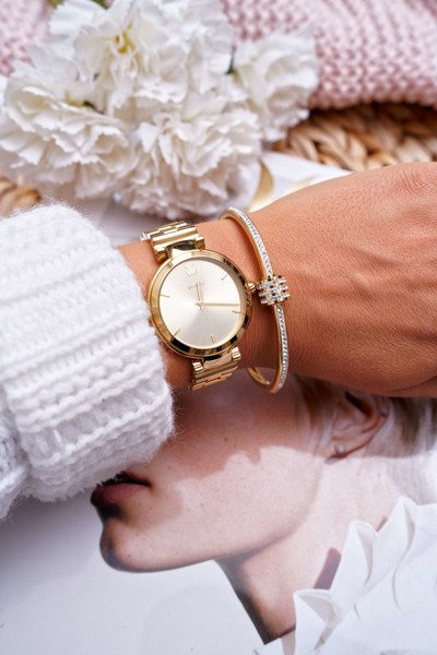 Жіночий сталевий браслет з цирконами Gold Ferni