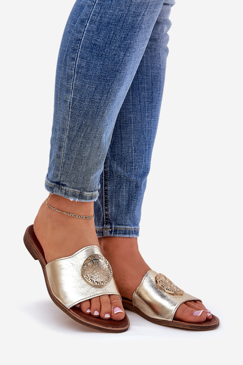 Zazoo 2938 Шкіряні Сандалі На Плоскому Каблуці З Декором Золоті