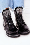 Утеплені черевики з кубічним цирконієм, лакованим чорним. Увага