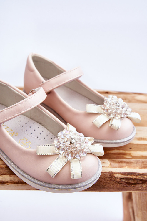 Дитячі балерини на липучці з декоративною квіткою Рожева Фрея