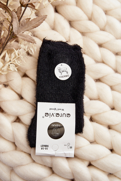Теплі гладкі жіночі шкарпетки з альпаки чорного кольору