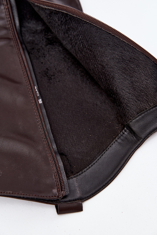 Утеплені ковбойські чоботи на підборах з екошкіри шоколадного кольору Mavine