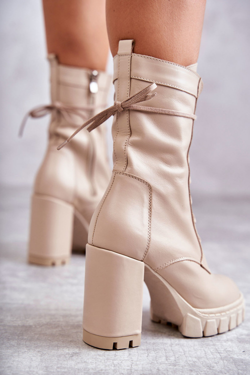Жіночі шкіряні чоботи на платформі бежеві Edna