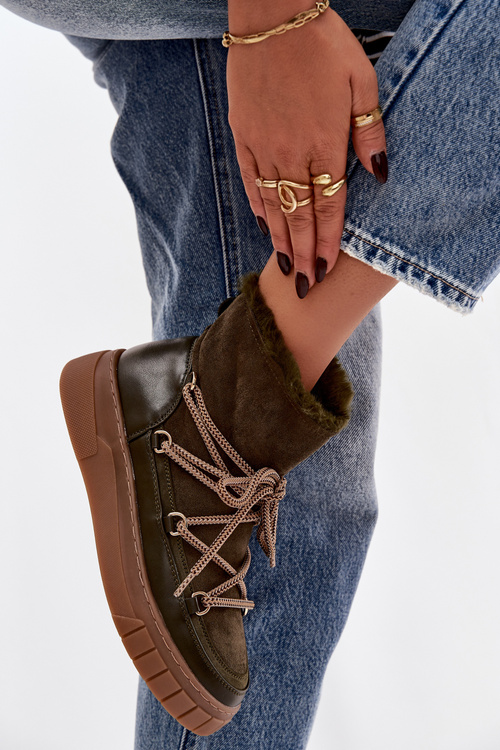 Жіночі зимові чоботи з шнурками темно-зелені Isalisse