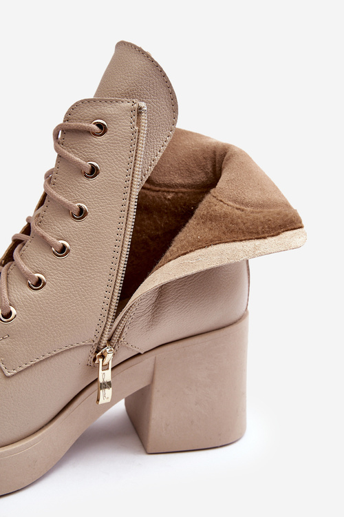 Шкіряні жіночі туфлі на підборах бежеві Lemar Leocera