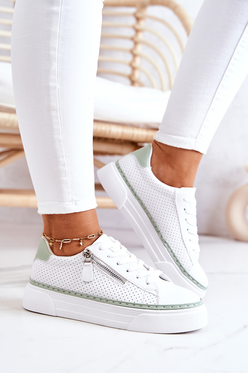 Спортивне взуття на платформі біло-зелена Louisa