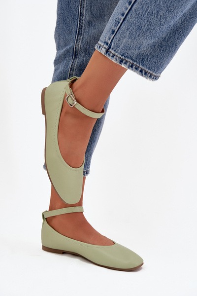 Жіночі балерини з ремінцем і пряжкою Зелені Janelor