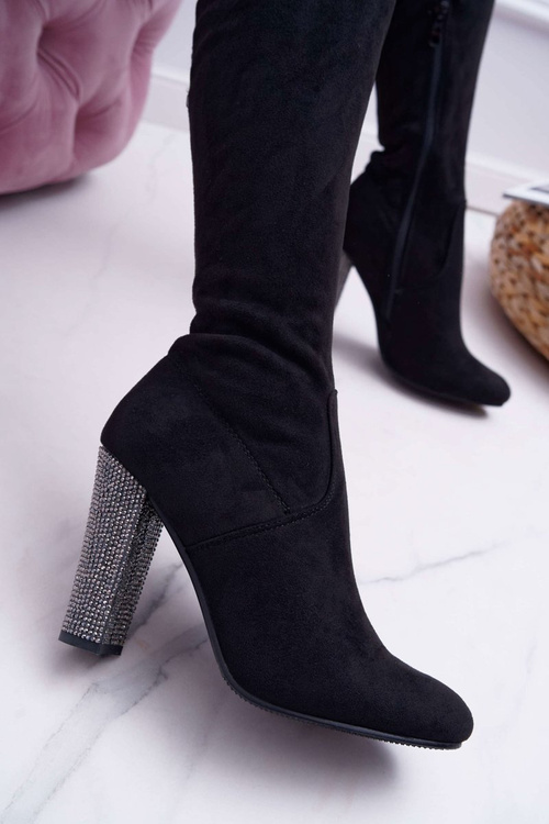 Жіночі чоботи на шпильці замшеві чорні Rabios