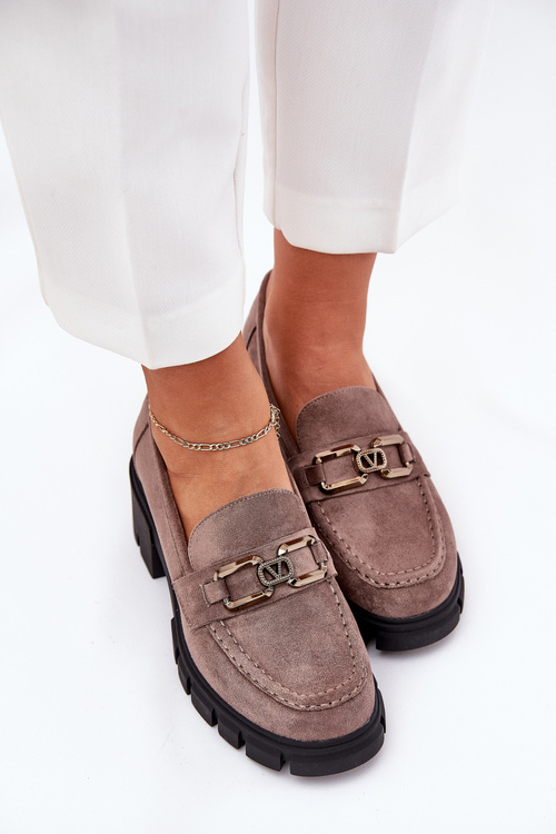 Еко Замшеві Жіночі Півчеревики З Декором Ciemnobeżowe Vinceza 39921