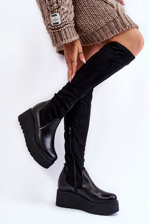 Чоботи жіночі на танкетці Laura Messi 2502 Чорні