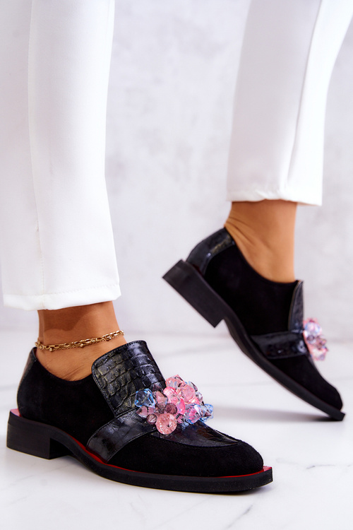 Замшеві туфлі з декором Чорно-червоний Davine