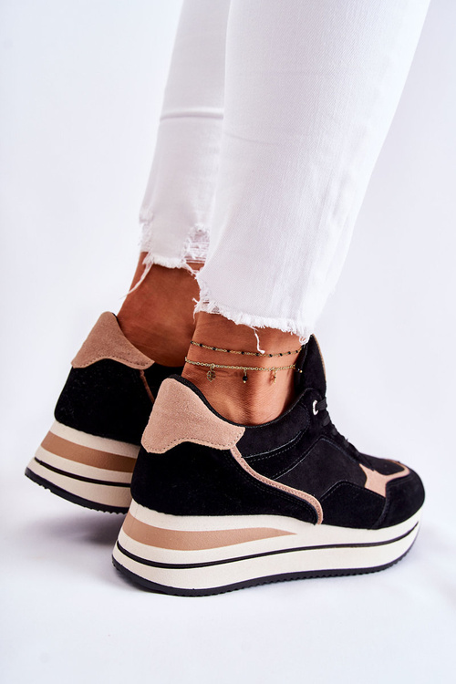 Жіноче замшеве спортивне взуття чорно-бежевий Elisse