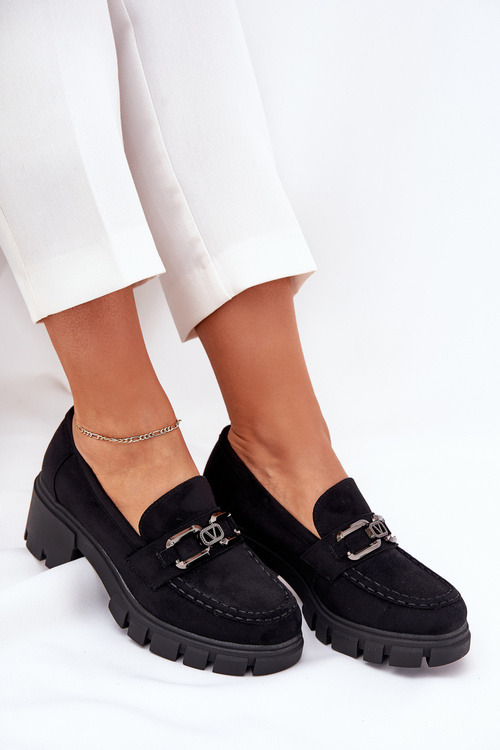 Еко Замшеві Напівчеревики Для Жінок З Декором 39921 Чорні Vinceza