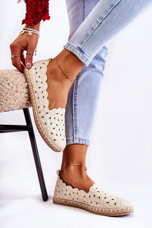 Жіночі сліпони-балетки з квітами, бежевий Венеція