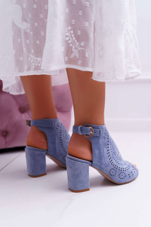 Жіночі босоніжки на шпильці з відкритим носком сині Florina
