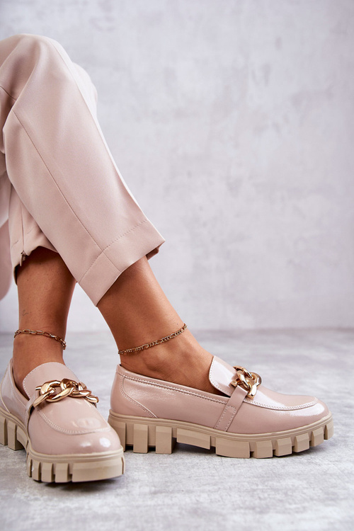 Лаковані лофери на платформі бежеві Inger