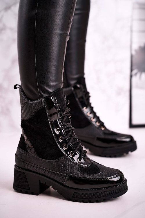 Жіночі утеплені чоботи чорні з тваринним принтом Helena