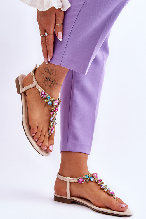 Замшеві шльопанці з камінням бежеві Frency