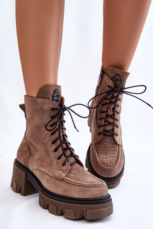 Жіночі замшеві теплі черевики Trapper Яскраво-коричневі Rehin