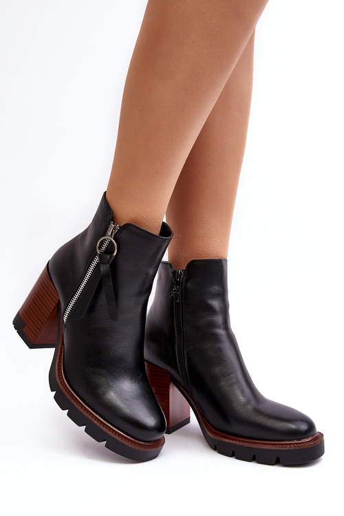 Жіночі шкіряні чоботи на підборах Чорні Brittney