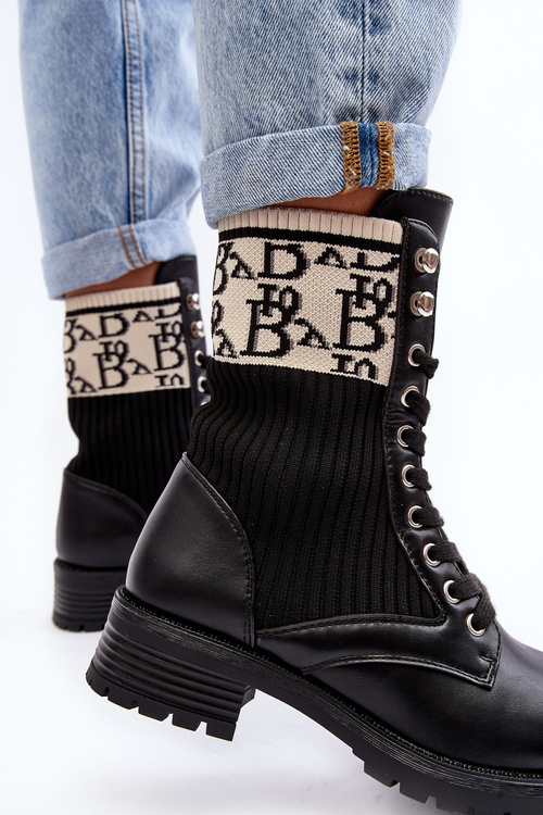 Жіночі ботильйони броги з носком чорного кольору Hakina