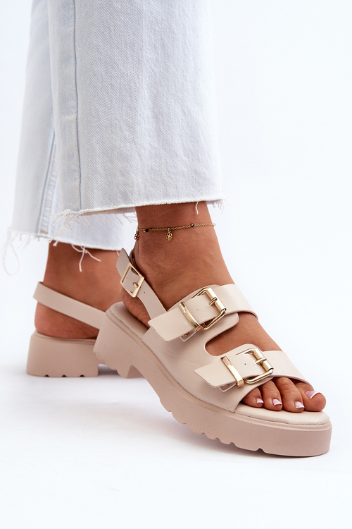 Жіночі босоніжки з пряжками з екошкіри бежеві Konanttia