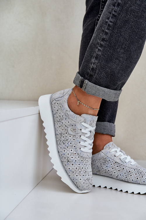 Замшеве Паттерн Спортивне Взуття На Платформі З Блискітками D&A LR51-635 Срібні