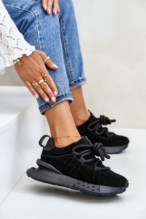 Жіночі замшеві кросівки на платформі з товстою шнурівкою Artiker 54C1464 Чорні