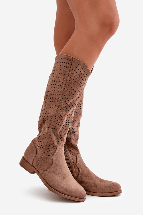 Чоботи з вирізом на підборах коричневі S.Barski HY66-150