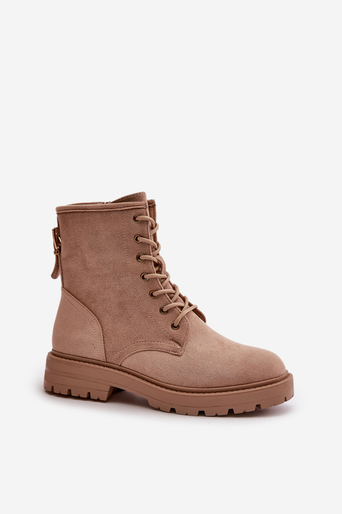 Жіночі утеплені робочі ботильйони на блискавці з екозамші бежеві Mardia