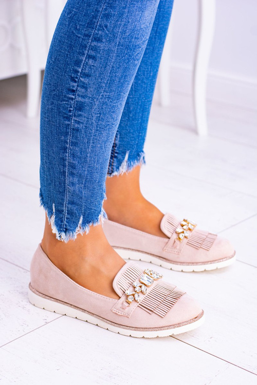 Бежеві замшеві мокасини з кристалами Vivaro