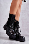 Жіночі лаковані робочі черевики зі шкарпетками Чорні Abigail
