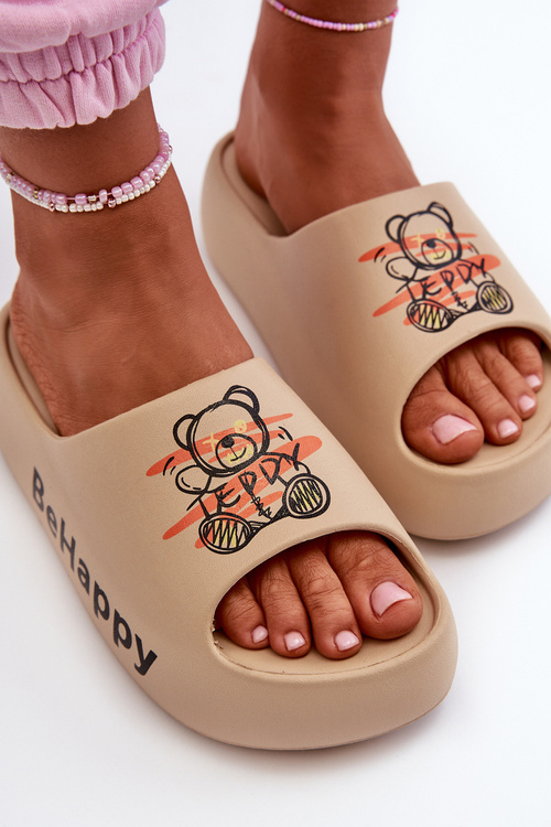 Світлі жіночі шорти на товстій підошві з плюшевим ведмедиком темно-бежевого кольору Serefina