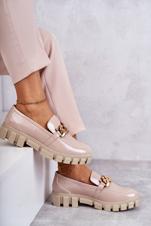 Лаковані лофери на платформі бежеві Inger