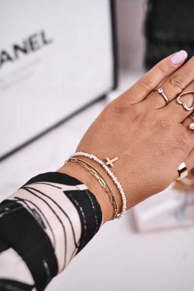 Жіночий Браслет З Перлами і Хрестом Золотий Карі