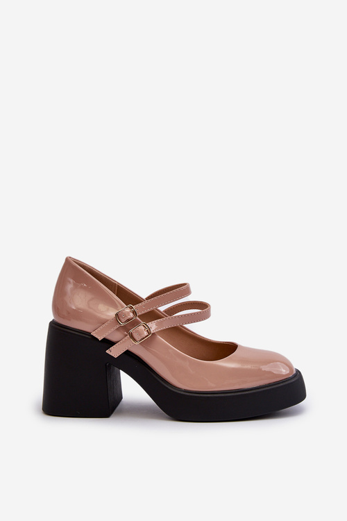 Темно-бежеві туфлі з лакованої шкіри на масивному каблуці Halmina