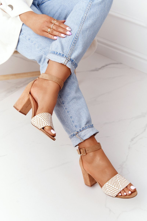 Босоніжки з плетеним верхом на планці Світло-коричневі для медового місяця