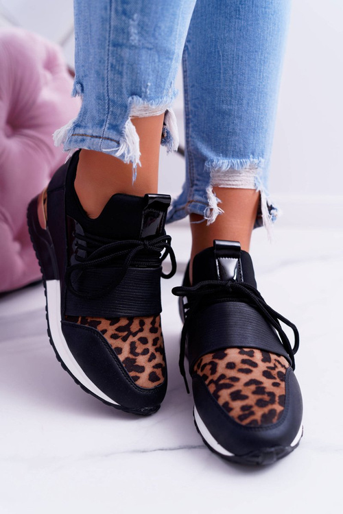 Спортивні жіночі чорні черевики з леопардовим кольором Elanco