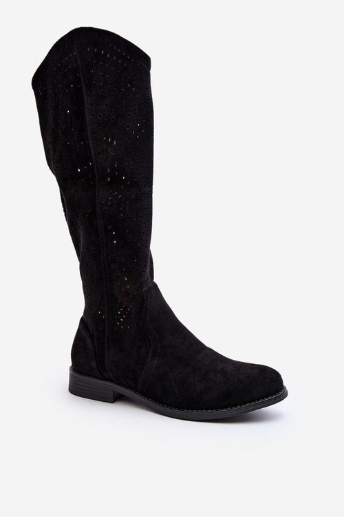 S.Barski HY66-150 Чорні вирізані черевики на плоскій каблуці