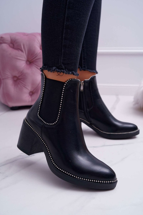 Чоботи жіночі на підборах зі стразами Чорні ритмічні