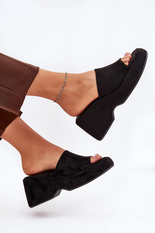 Еко Замшеві Жіночі Сандалі На Платформі І Каблуку Чорні Afisal