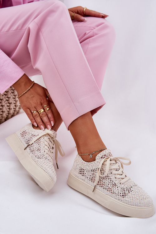 Жіночі Перфоровані Кросівки На Платформі Світло-бежеві Aranelith