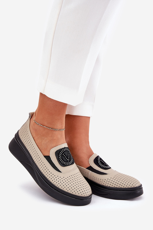 Жіночі Шкіряні Мокасини На Платформі І Підборі Vinceza 79522 Бежеві