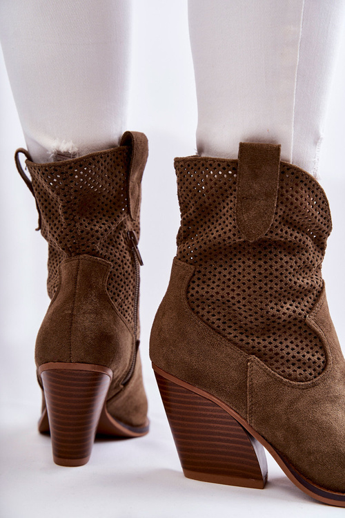 Жіночі замшеві ажурні чоботи ковбойські хакі Елеонора